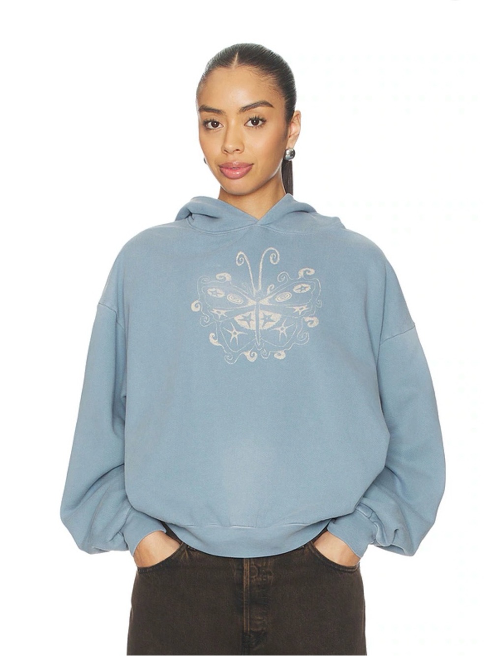 Witchy Butterfly Oversized Hoodie in Winward Blue Revolver DayDreamer Y2K S M